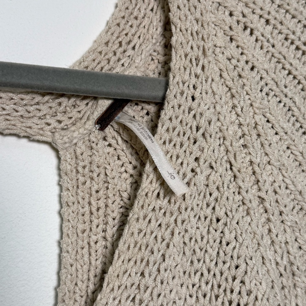 Free People V-Neck Sweater crochet knit sweater with bell sleeves open back - Picture 2 of 7